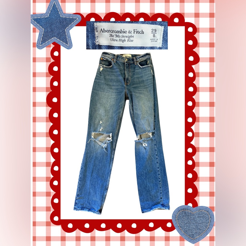 Abercrombie & Fitch Women's Distressed Blue Straight Leg Jeans